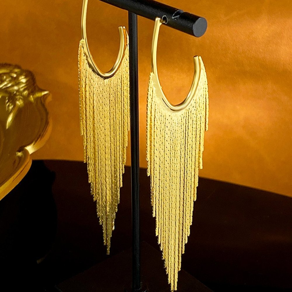 Banquet Dress Extra Long Tassel Earrings Gold and Silver